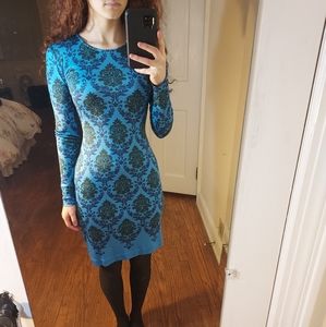 Mary Katrantzou Bodycon Silk Modest Midi Print Blue Dress